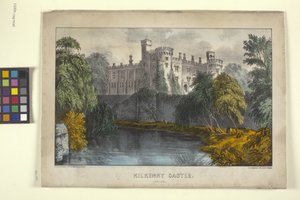 Kilkenny Castle, Irland (handfärgad litografi)