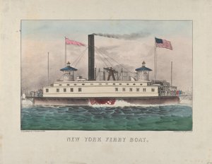 New York Ferry Boat, c.1860-65 (handfärgad litografi) av Currier and Ives