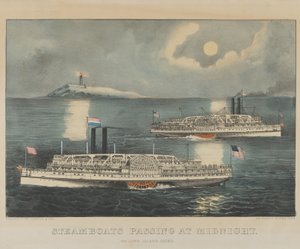 Ångbåtar passerar vid midnatt på Long Island Sound av Currier and Ives