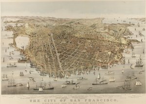 The City of San Francisco - Fågelperspektiv från bukten, med utsikt mot sydväst av Currier and Ives