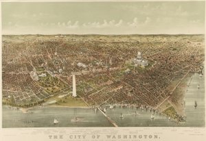 The City of Washington: Fågelperspektiv från Potomac mot norr av Currier and Ives