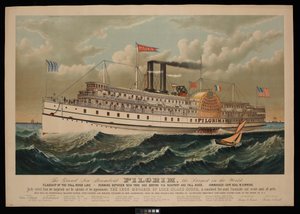 Den nya stora ångbåten Pilgrim, den största i världen. Flaggskepp på Fall River Line - som går mellan New York och Boston via Newport och Fall River