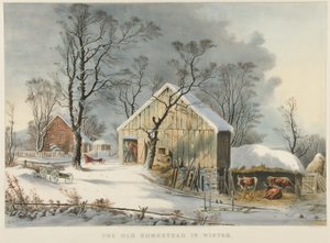 Gamla hembygdsgården på vintern av Currier and Ives