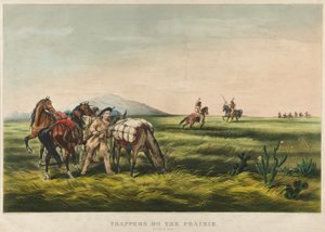 Trappers on the Prairie / Fred eller krig? 1866 (färglitografi) av Currier and Ives