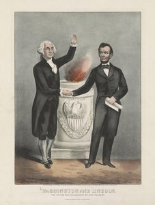 Washington och Lincoln. Vårt lands fader och frälsare, ca 1865 (färglitografi) av Currier and Ives