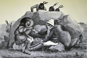 Currier & Ives Illustration 1800-talet. En ylande dyning på krigsstigen av N. and Ives, J.M. Currier
