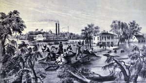 Currier & Ives Illustration 1800-talet. Högvatten i Mississippi av N. and Ives, J.M. Currier