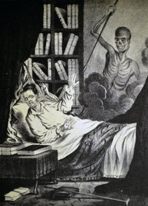 Currier & Ives Illustration 1800-talet. Den onde mannen vid dödens timme av N. and Ives, J.M. Currier