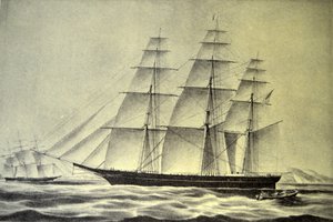 Currier & Ives Illustration 1800-talet. Clipperskeppet Hurricane av N. and Ives, J.M. Currier