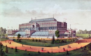 Horticultural Hall, Grand United States Centennial Exhibition 1876 swed av N. and Ives, J.M. Currier