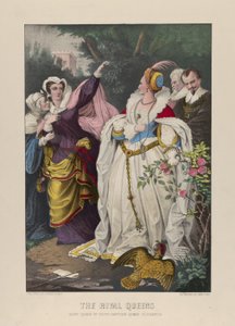The Rival Queens, Mary Queen of Scots Defying Queen Elizabeth, 1857-72 (Handfärgad litografi) av N. and Ives, J.M. Currier