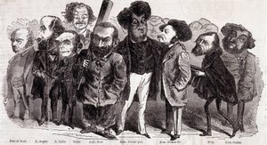 Porträtt av författarna Paul de Kock (1793-1871), Emile Augier (1820-1889), Eugene Scribe (1791-1861), Felix Nadar, Alphonse Karr (1808-1890), Alexandre Dumas pere (1802-1870) och Alexandre Dumas Jr. (1824-1895), Joseph Mery (1798-1866) och Leon Gozan (180 av Nadar