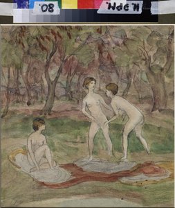 Badgäster. Verk av Nadezhda Sergeyevna Psishcheva (1881-1913), akvarell på papper av Nadezhda Psishcheva