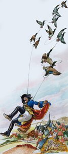 Baron Münchhausen förs bort av ankor (gouache på papper) av Nadir Quinto