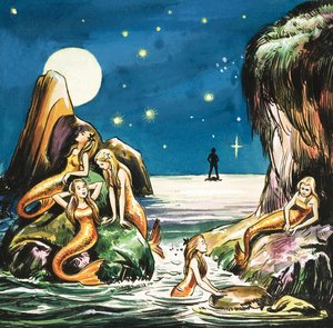 Peter and the Mermaids, illustration ur "Peter Pan" av J.M. Barrie (gouache på papper)