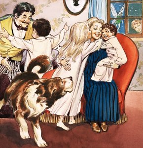 Familjen Darling, illustration ur "Peter Pan" av J.M. Barrie (gouache på papper)