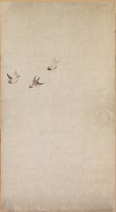 Valpar, sparvar och krysantemum av Nagasawa Rosetsu