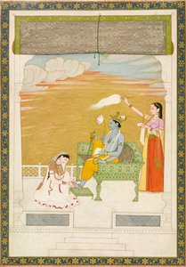 Lakshmi masserar foten av Vishnu, ca. 1765-1770. Skapare: Nainsukh, Manju. av Nainsukh Manju