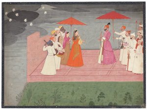 Musiker som spelar en raga för Balwant Dev Singh under regnperioden, ca 1745-50