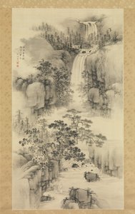 Landskap med vattenfall, 1841. av Nakabayashi Chikuto