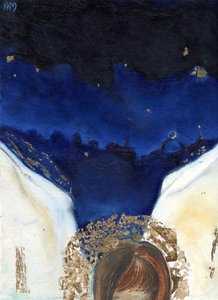 Natt ängeln fick sina vingar, 2014, (olja och bladguld på kort) av Nancy Moniz Charalambous