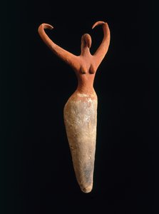 Kvinnlig figur, ca. 3500-3400 f.Kr. (lera och pigment)