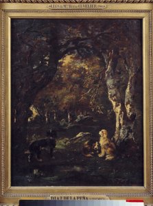 Hundar i skogen Målning av Narcissus Diaz de la Pena av Narcisse Virgile Diaz de la Peña