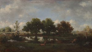 Skogslandskap med hjortar av Narcisse Virgile Diaz de la Peña