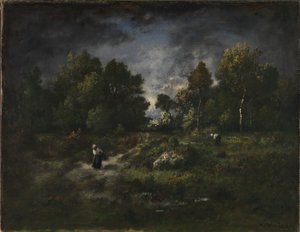 Skogslandskap med vedsamlare av Narcisse Virgile Diaz de la Peña