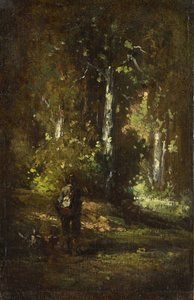 Utsikt över det inre av skogen med en jägare av Narcisse Virgilio Diaz de la Peña, Alexandre Gabriel Decamps