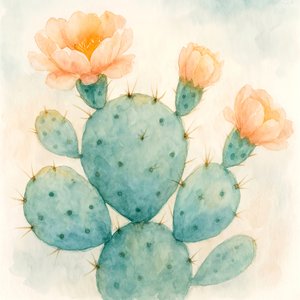 Blommande akvarellkaktus av Natalie Bruns