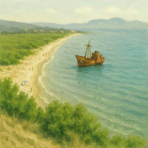 Den idylliska strand med skeppsvrak av Natalie Bruns