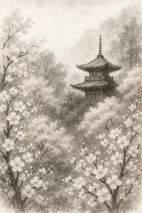 Blommor på japanska pagodkörsbärsträd
