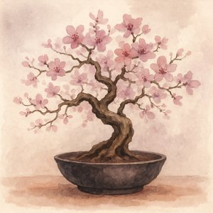 Bonsai med rosa körsbär