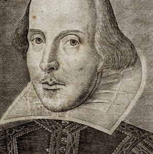 Detalj av porträtt av William Shakespeare på framsidan av Comedies, histories,  t... av Nathan Benn