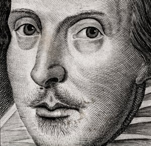 Detalj av porträtt av William Shakespeare på framsidan av Comedies, histories,  t... av Nathan Benn
