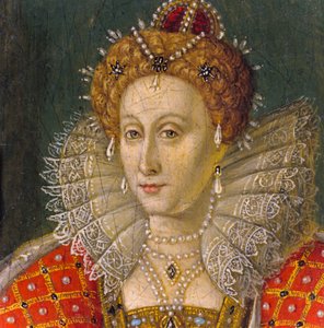 Detalj av miniatyrporträtt i olja av drottning Elizabeth I av Nathan Benn