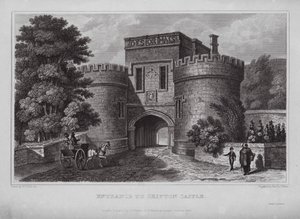 Ingång till Skipton Castle (gravyr) av Nathaniel (after) Whittock