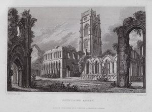 Fountains Abbey (gravyr) av Nathaniel (after) Whittock