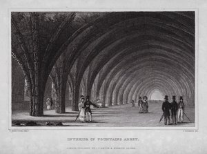 Interiör av Fountains Abbey (gravyr) av Nathaniel (after) Whittock
