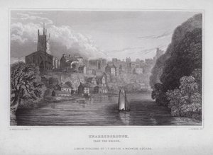 Knaresborough, från bron (gravyr) av Nathaniel (after) Whittock