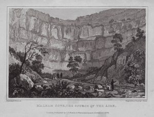 Malham Cove, källan till Aire (gravyr)