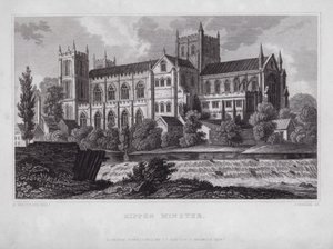 Rippon Minster (gravyr) av Nathaniel (after) Whittock