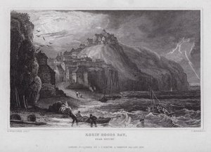 Robin Hoods Bay, nära Whitby (gravyr) av Nathaniel (after) Whittock