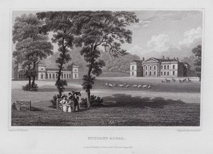 Studley Royal (gravyr) av Nathaniel (after) Whittock