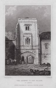 Porten till palatset, vid Cawood (gravyr) av Nathaniel (after) Whittock