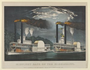 Midnattsloppet på Mississippi, 1875., 1875. Skapare: Nathaniel Currier, James Merritt Ives, Currier och Ives. av Currier and Ives