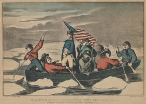 Washington korsar Delaware - kvällen före slaget vid Trenton, december ..., 1857-71. Skapare: Nathaniel Currier, James Merritt Ives, Currier och Ives. av Currier and Ives