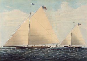 Cutter Yacht Scud of Philadelphia - modellerad av Robert L. Stevens, Esq., 1855. av Nathaniel Currier
