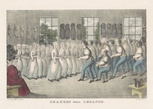 Shakers nära Libanon, ca 1830 (handfärgad litografi)
